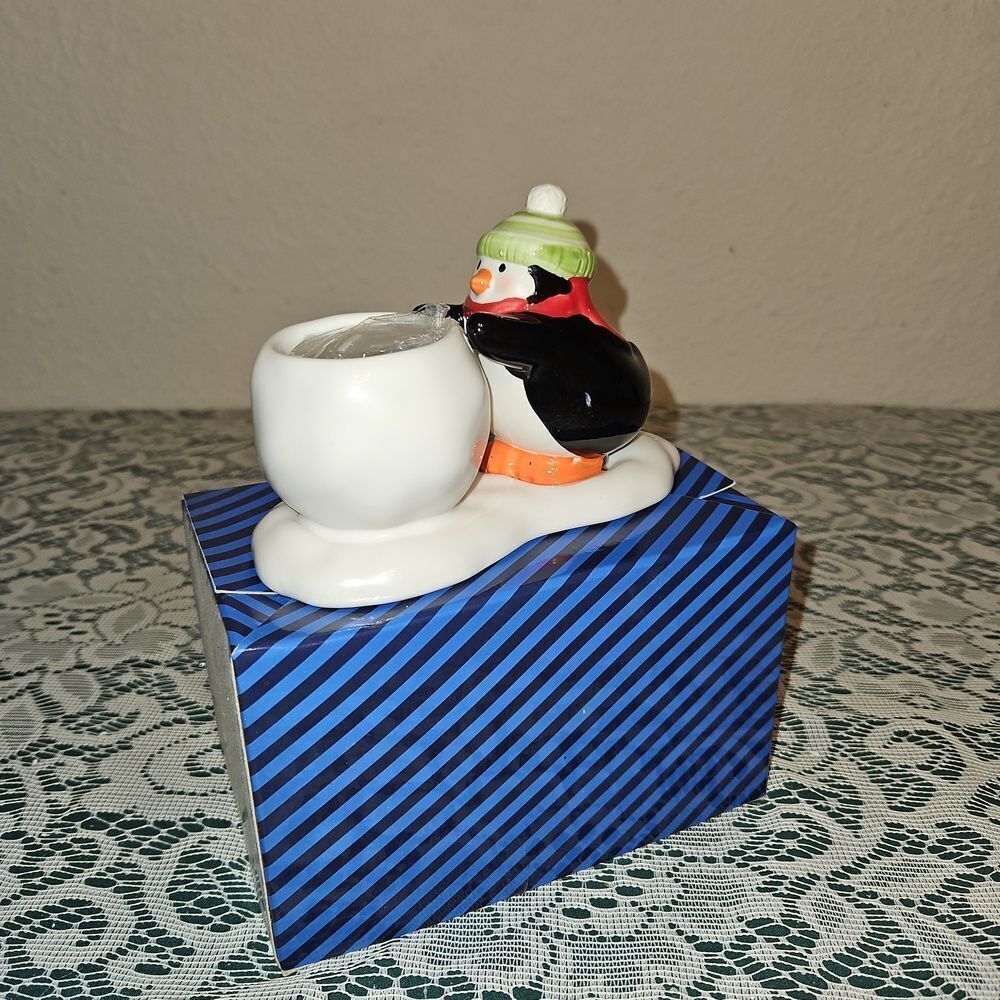 Hallmark Festive Ceramic Penguin Tea Light Candle Holder